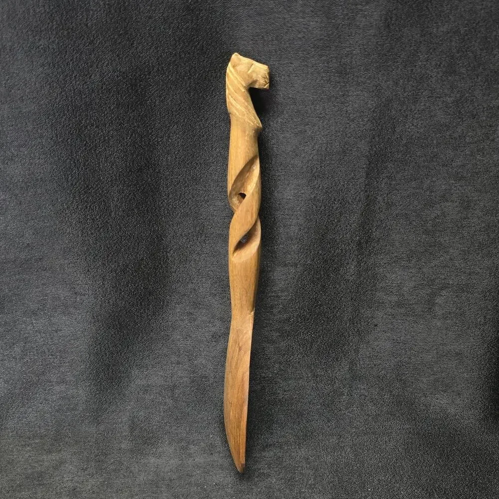 Vintage African Hand Carved Cheeta Large Wooden Spoon